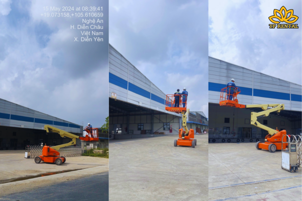 Cho thue xe nang nguoi boomlift dien tai Dien Chau