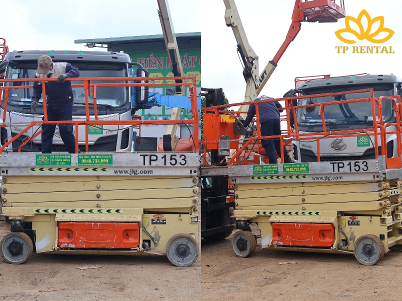 xe nang cat keo JLG 3246ES cho thue tai KCN Mapletree